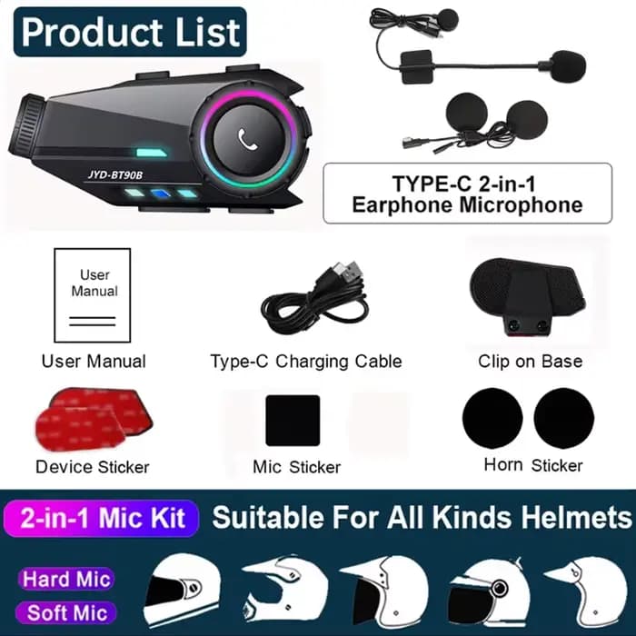 Casque de moto avec interphone, caméra embarquée, étanche, BT5.4, haut-parleur sans fil, interphone