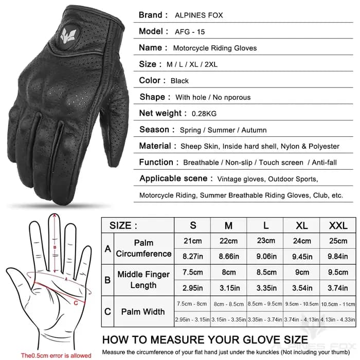 Gants de moto en cuir Vintage pour hommes
