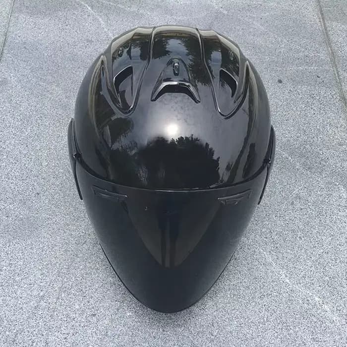 Hommes et dames demi-casque visage ouvert Casque noir brillant