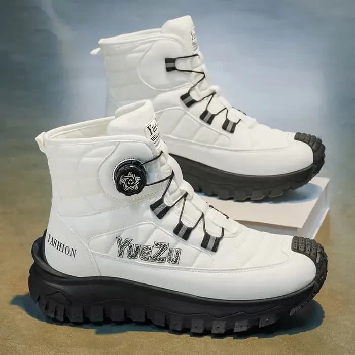 Bottes hautes sans lacets pour hommes, doublure en tissu doux, semelle épaisse résistante à l'usure, idéales pour les activités de plein air, le sport et le quotidien décontracté.